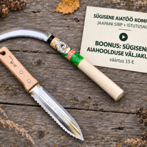 Sügisene aiatöö komplekt – Jaapani sirp + istutusnuga + aiahoolduse väljakutse